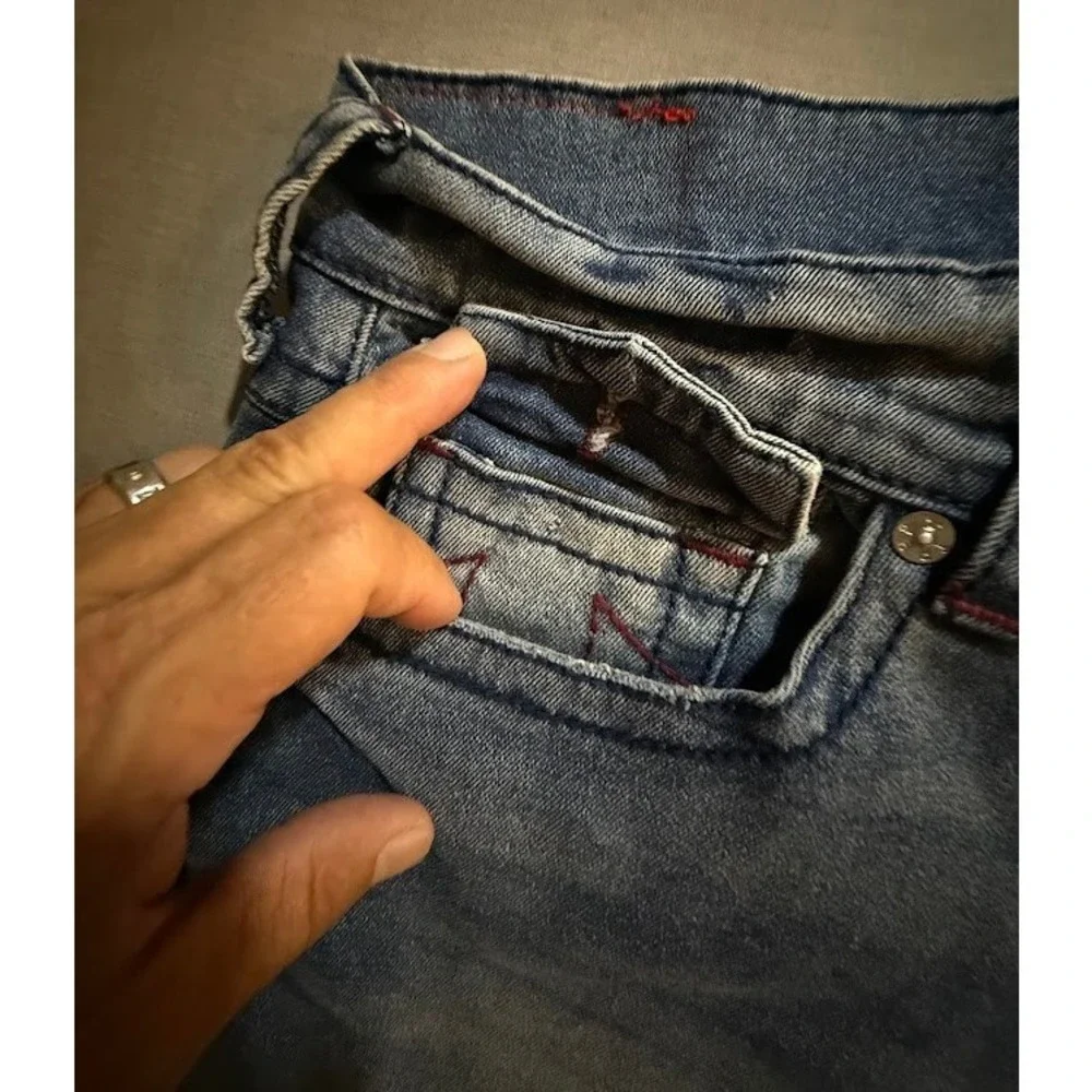True Religion‎ Geno Jeans Mens 33 Blue Fringe Hem Denim Flap Pocket 33X30.